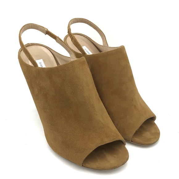 Diane Von Furstenburg Brown Suede Leather Sling Back Stiletto High Heels Size 7 - Picture 2 of 10